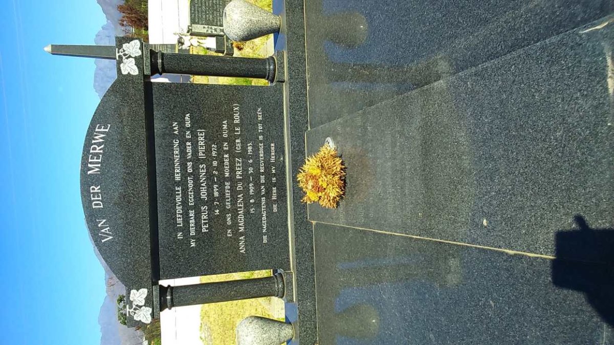 MERWE Petrus Johannes, van der 1899-1972 &amp; Anna Magdalena LE ROUX 1909-1983