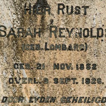 REYNOLDS Sarah nee LOMBARD 1852-1926