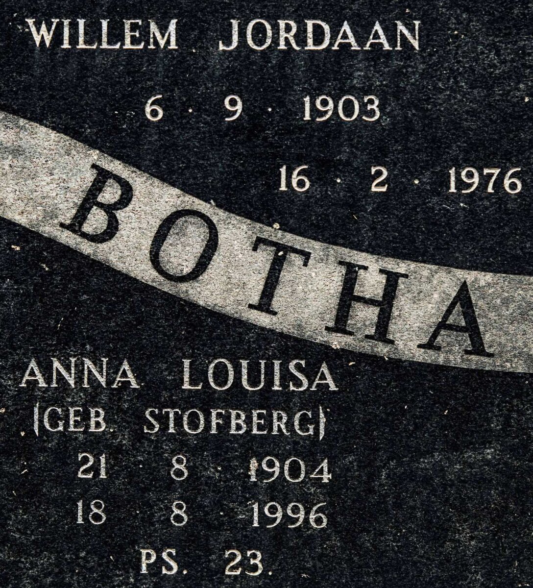 BOTHA Willem Jordaan 1903-1976 &amp; Anna Louisa STOFBERG 1904-1996