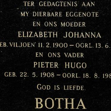 BOTHA Pieter Hugo 1908-1982 &amp; Elizabeth Johanna VILJOEN 1900-1974