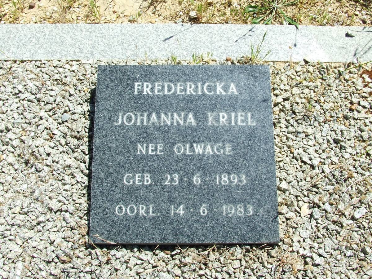 KRIEL Fredericka Johanna nee OLWAGE 1893-1983
