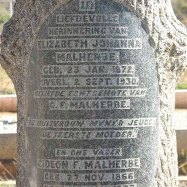 MALHERBE  Gideon F. 1866-1937 &amp; Elizabeth Johanna 1872-1930