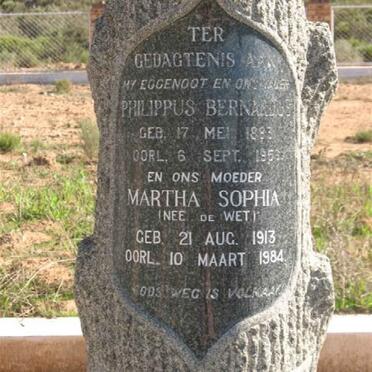 MALHERBE  Philippus Bernardus 1893-1963 &amp; Martha Sophia De wet 1913-1984