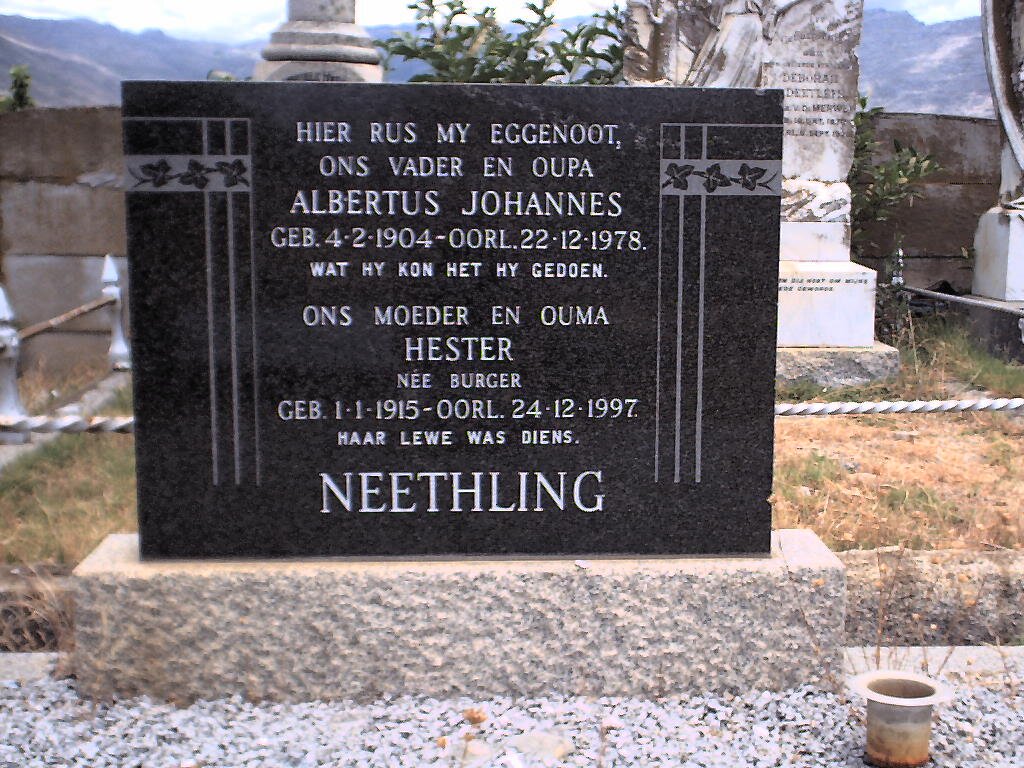 NEETHLING Albertus Johannes 1904-1978 &amp; Hester BURGER 1915-1997