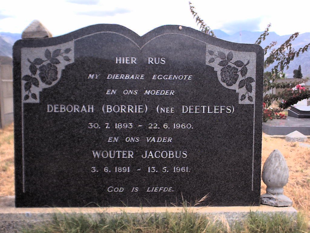 MERWE Wouter Jacobus, van der 1891-1961 &amp; Deborah DEETLEFS 1893-1960