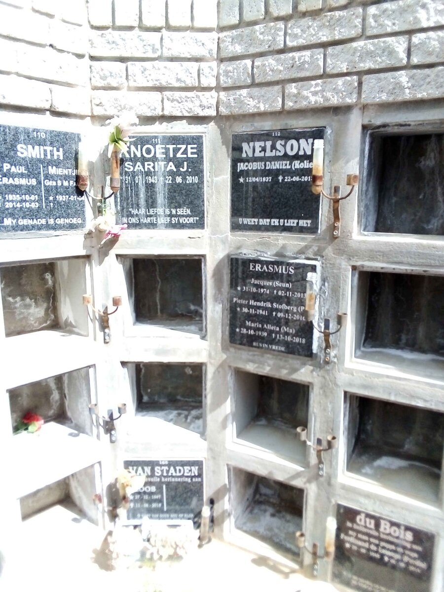 KNOETZE Sarita J. 1943-2010 :: NELSON Jacobus Daniel 1937-201? :: ERASMUS Jacques 1974-2013 :: ERASMUS Maria Aletta 1939-2018