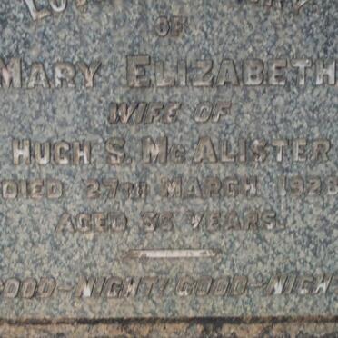McALISTER Mary Elizabeth -1928