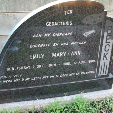 BECK Emily Mary-Ann nee SHAW 1904-1960