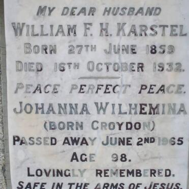 KARSTEL William F.H. 1859-1932 &amp; Johanna Wilhelmina CROYDON -1965