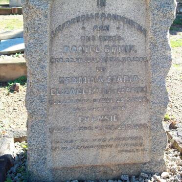 BRINK Daniel 1851-1908 &amp; Hermina Maria Elizabeth LE ROUX 1852-1904 :: BRINK Fransie 1895-1899