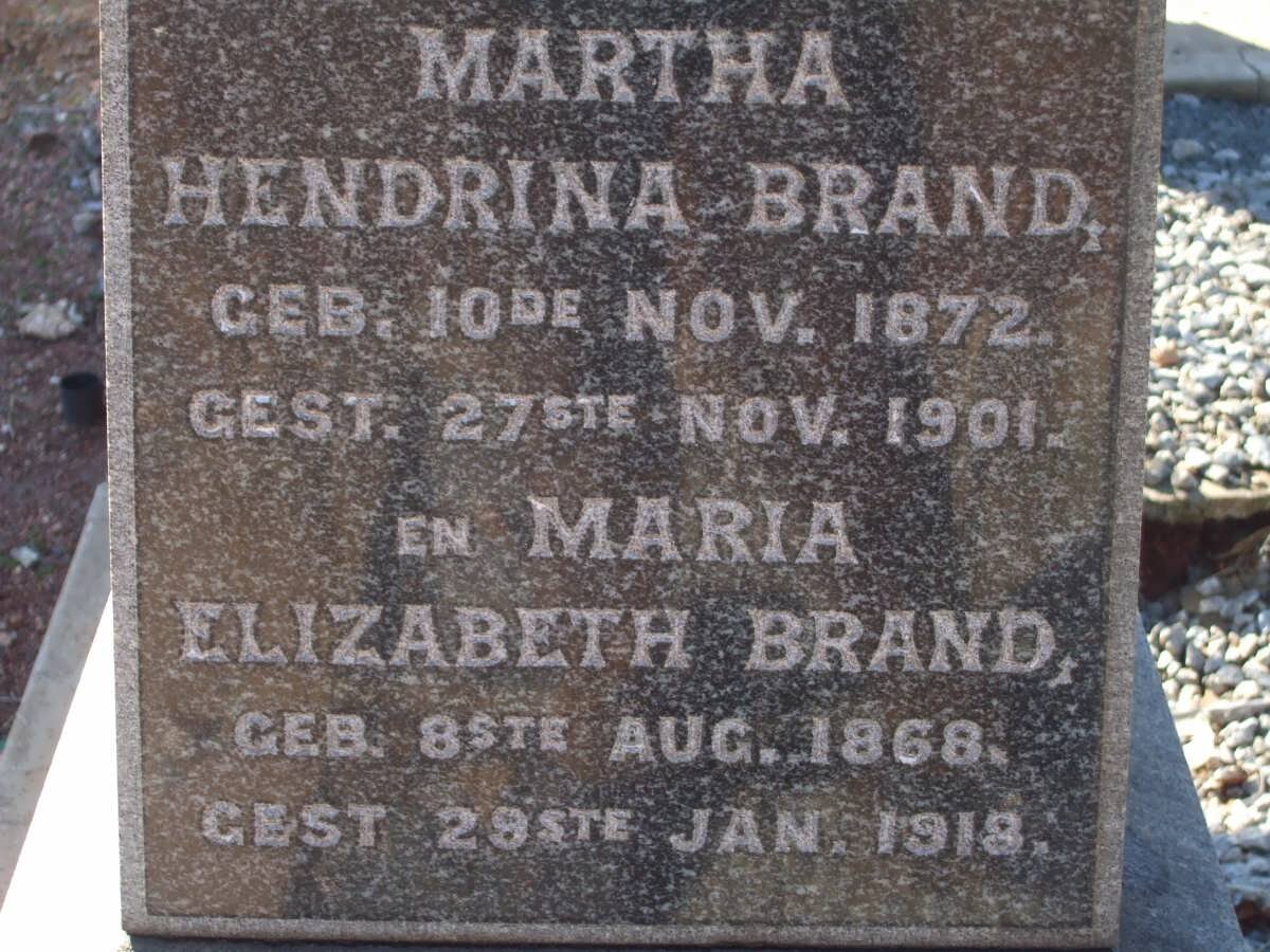 BRAND Martha Hendrina 1872-1901 :: BRAND Maria Elizabeth 1868-1918
