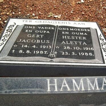 HAMMAN Gert Jacobus 1913-1987 &amp; Hester Aletta 1916-1988
