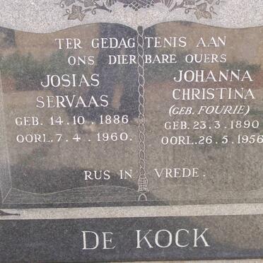 KOCK Josias Servaas, de 1886-1960 &amp; Johanna Christina FOURIE 1890-1956