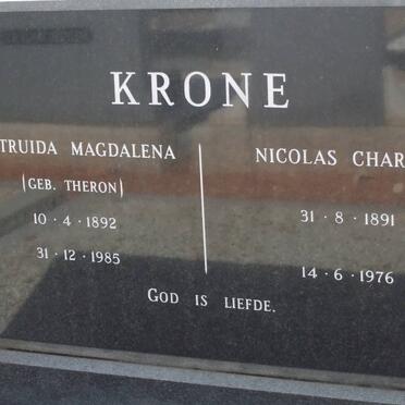 KRONE Nicolas Charles 1891-1976 &amp; Gertruida Magdalena THERON 1892-1985