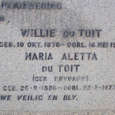 KRYNAUW Awie 1882-1921 :: DU TOIT Willie 1876-1941 :: DU TOIT Maria Aletta nee KRYNAUW 1886-1973