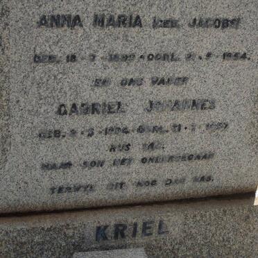 KRIEL Gabriel Johannes 1884-1957 &amp; Anna Maria JACOBS 1890-1954