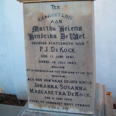 KOCK Martha Helena Hendrika, de nee DE WET 1861-1907 :: DE KOCK Johanna Susanna Margaretha 1900-1901