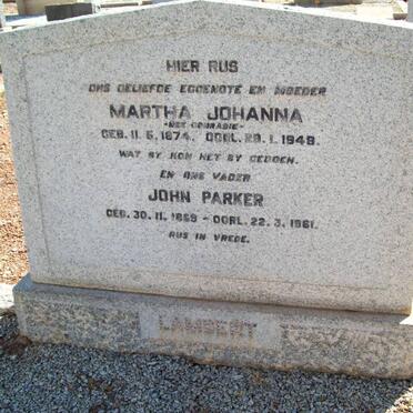 LAMBERT John Parker 1869-1961 &amp; Martha Johanna CONRADIE 1874-1948