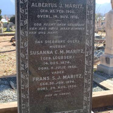 MARITZ Frans S.J. 1874-1956 &amp; Susanna C.M. LOUBSER 1874-1956 :: MARITZ Albertus 1900-1918