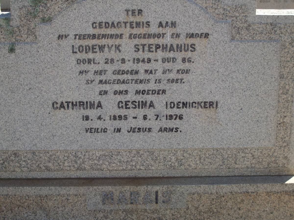 MARAIS Lodewyk Stephanus -1949 &amp; Cathrina Gesina DENICKER 1895-1976