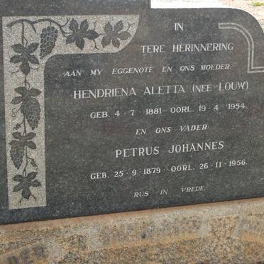 NIEMAND Petrus Johannes 1879-1956 &amp; Hendriena Aletta LOUW 1881-1954