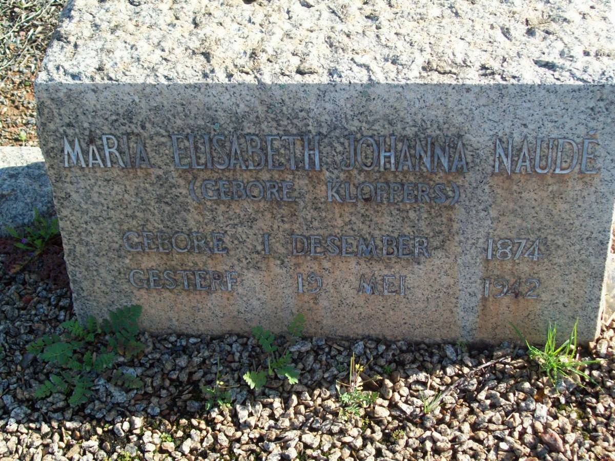 NAUDE Maria Elizabeth Johanna nee KLOPPERS 1874-1942
