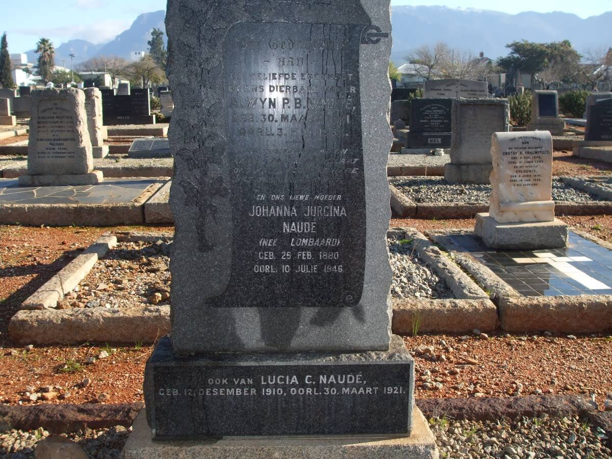 NAUDE Alwyn P.B. 1881-1933 &amp; Johanna Jurgina LOMBAARD 1880-1946 :: NAUDE Lucia 1910-1921