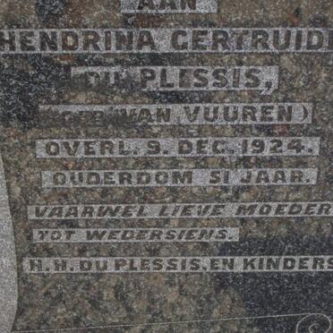 PLESSIS Hendrina Gertruide, du nee VAN VUUREN -1924