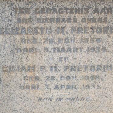 PRETORIUS Giliam P.M. 1848-1933 &amp; Elizabeth M. 1854-1934