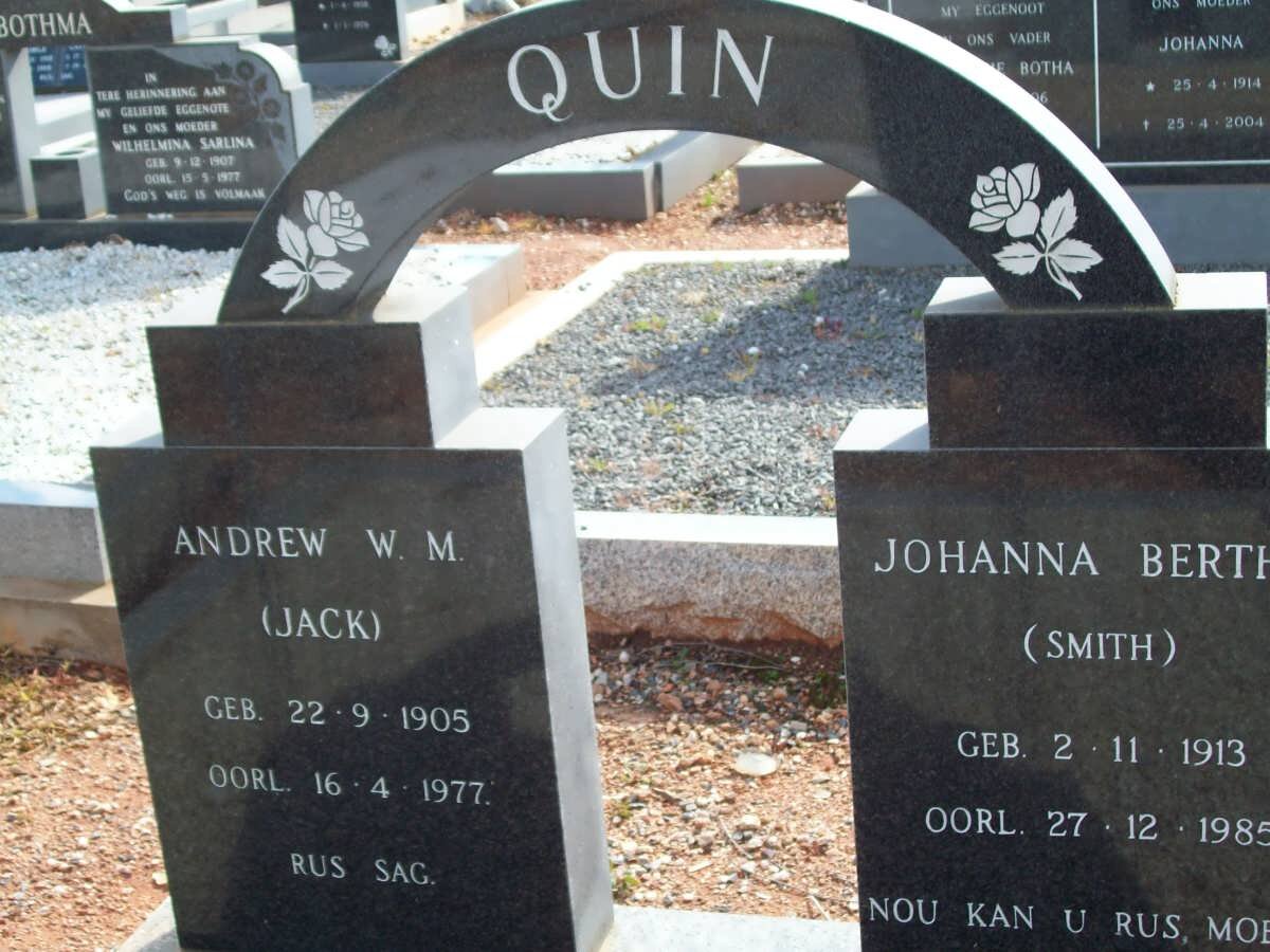 QUIN Andrew W.M. 1905-1977 &amp; Johanna Bertha SMITH 1913-1985