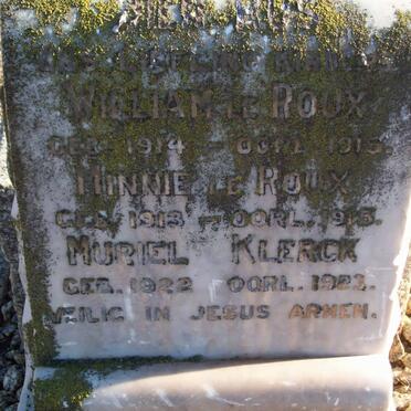 ROUX William, le 1914-1915 :: LE ROUX Minnie 1913-1915 :: KLERK Muriel 1922-1923