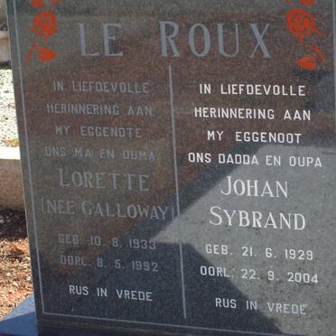 ROUX Johan Sybrand, le 1929-2004 &amp; Lorette GALLOWAY 1933-1992