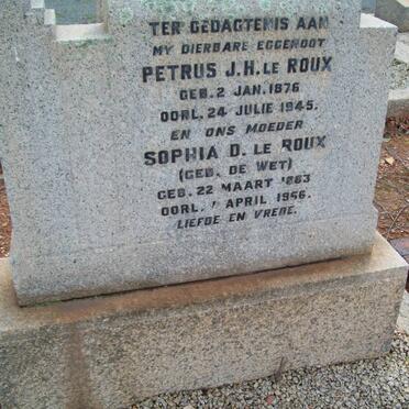 ROUX Petrus J.H., le 1876-1945 &amp; Sophia D. DE WET 1883-1966