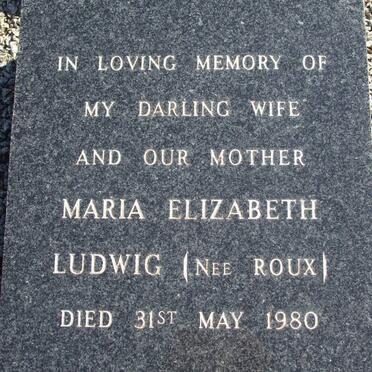 ROUX Johanna Elizabeth nee KRUGER 1883-1918 :: LUDWIG Maria Elizabeth nee ROUX -1980