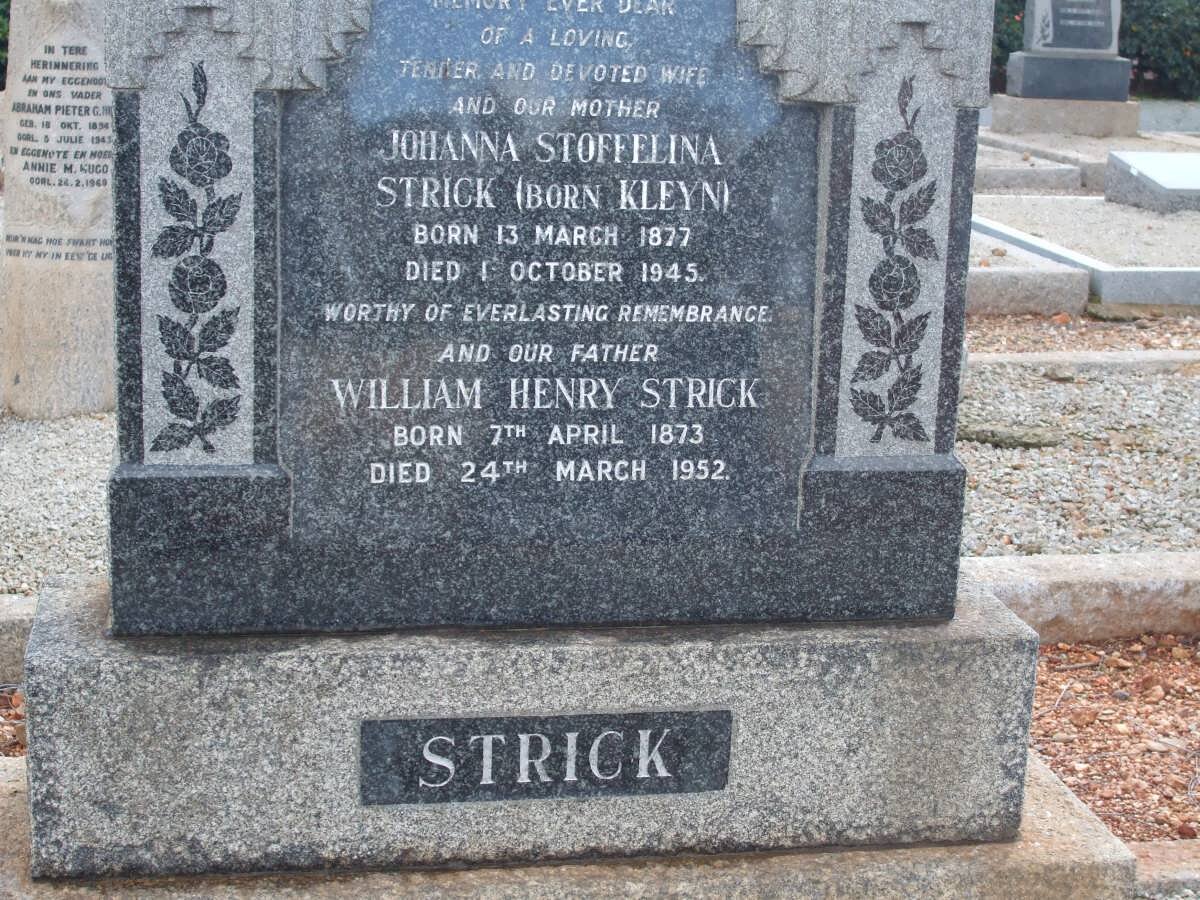 STRICK William Henry 1873-1952 &amp; Johanna Stoffelina KLEYN 1877-1945