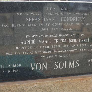 SOLMS Sebastiaan Hendricus 1894-1959 &amp; Sophie Marie Frieda TIMME 1899-1981