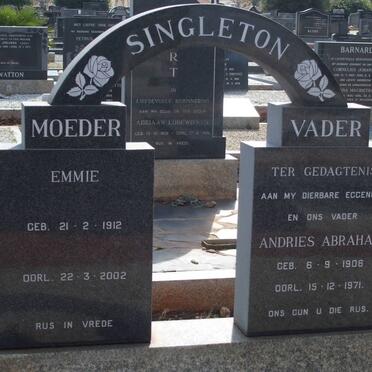 SINGLETON Andries Abraham 1906-1971 &amp; Emmie 1912-2002
