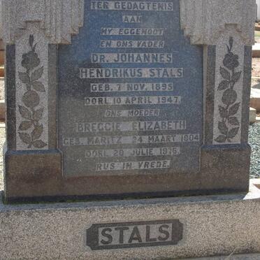 STALS Johannes Hendrikus 1895-1947 &amp; Breggie Elizabeth MARITZ 1904-1976