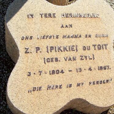 TOIT Z.P., du nee VAN ZYL 1904-1967