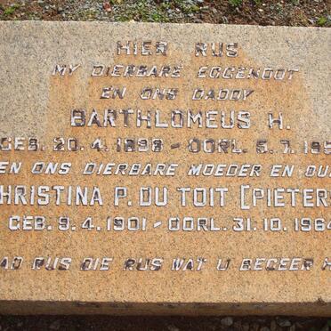 TOIT Barthlomeus H., du 1898-1953 &amp; Christina P. PIETERSE 1901-1964