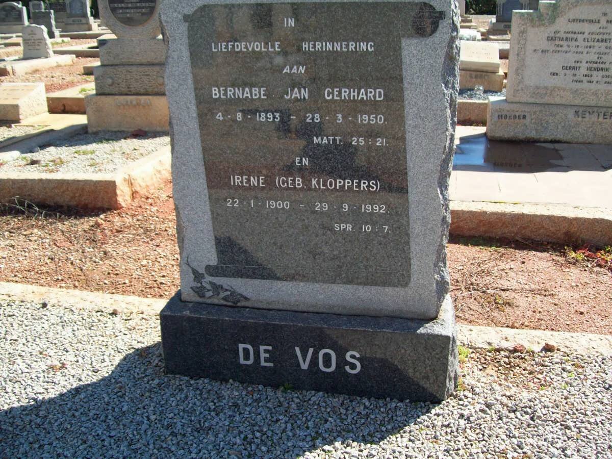 VOS Bernabe Jan Gerhard, de 1893-1950 &amp; Irene KLOPPERS 1900-1992