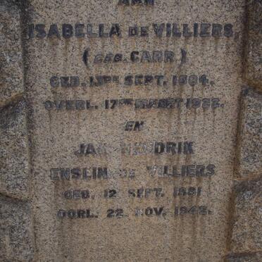 VILLIERS Jan Hendrik Enslin, de 1881-1942 &amp; Isabella CARR 1884-1922