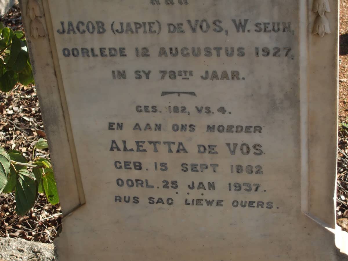 VOS Jacob, de -1927 &amp; Aletta 1862-1937