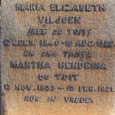 VILJOEN Maria Elizabeth nee DU TOIT 1840-1926 :: DU TOIT Martha Hendrina 1833-1921