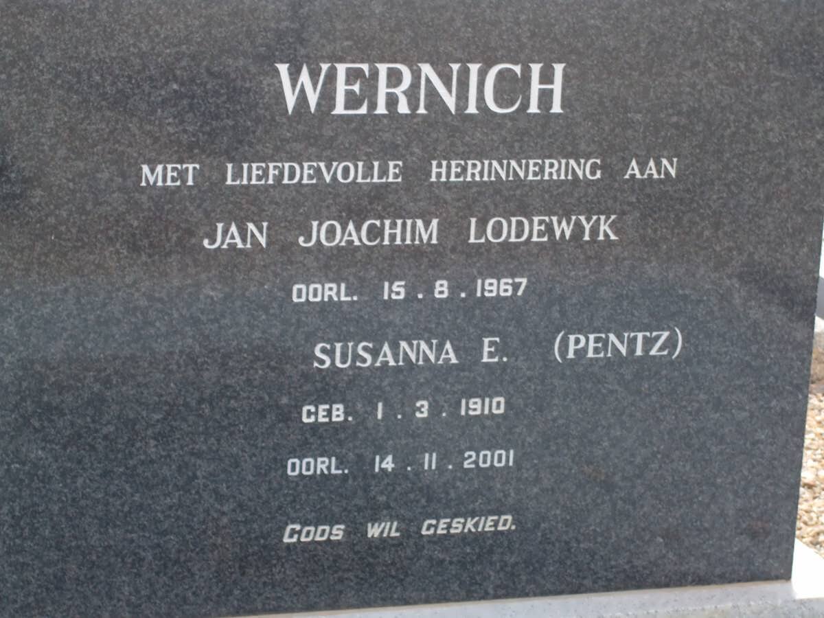 WERNICH Jan Joachim Lodewyk -1967 &amp; Susanna E. PENTZ 1910-2001