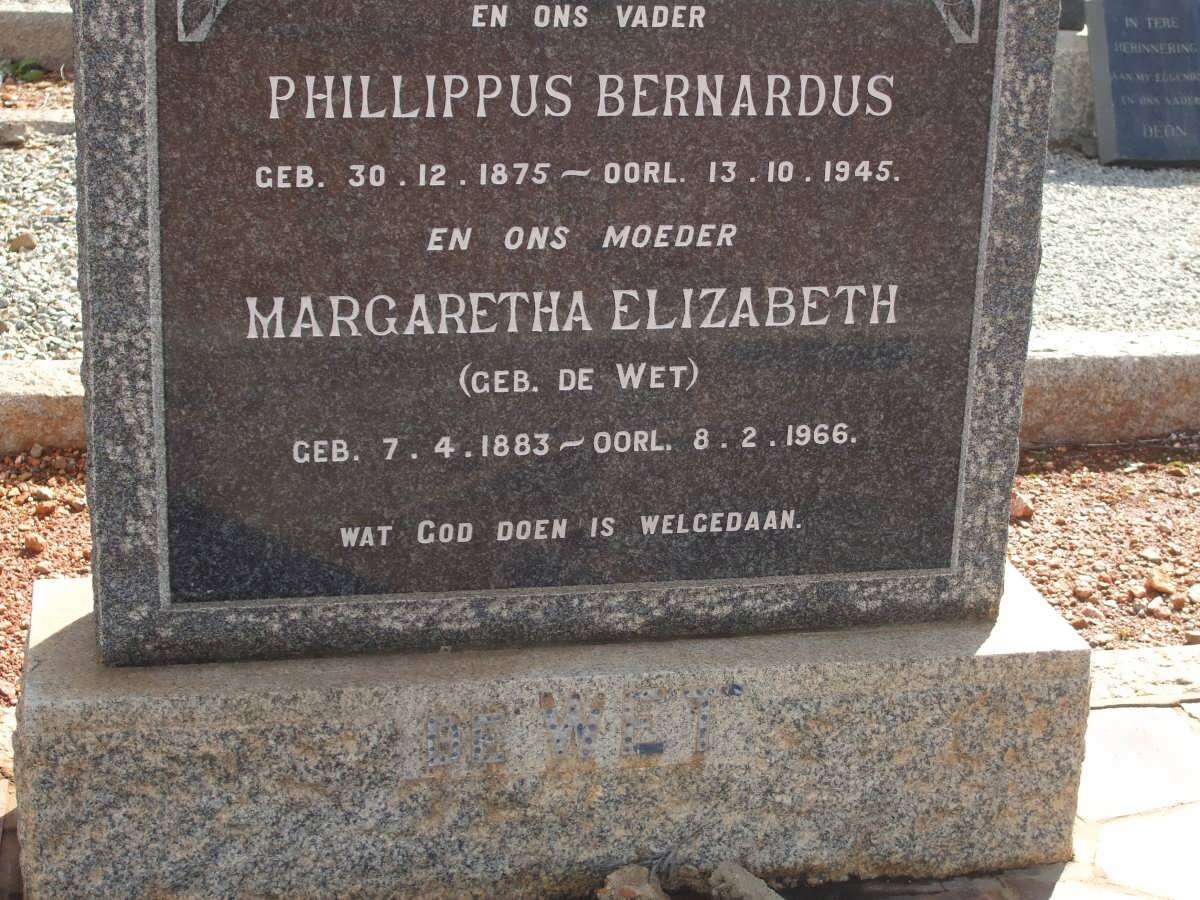 WET Phillippus Bernardus, de 1875-1945 &amp; Margartha Elizabeth DE WET 1883-1966