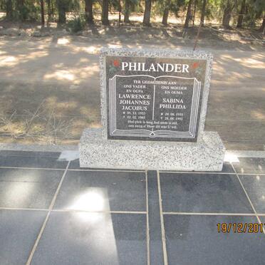 PHILANDER Lawrence Johannes Jacobus 1933-1985 &amp; Sabina Phillida 1935-1992