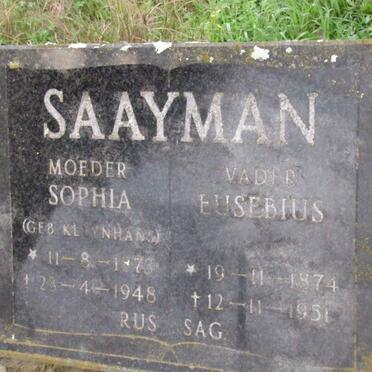 SAAYMAN Eusebius 1874-1951 &amp; Sophia KLEYNHANS 1873-1948