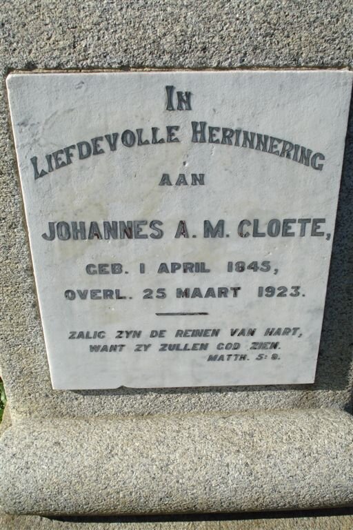 CLOETE Johannes A.M. 1845-1923