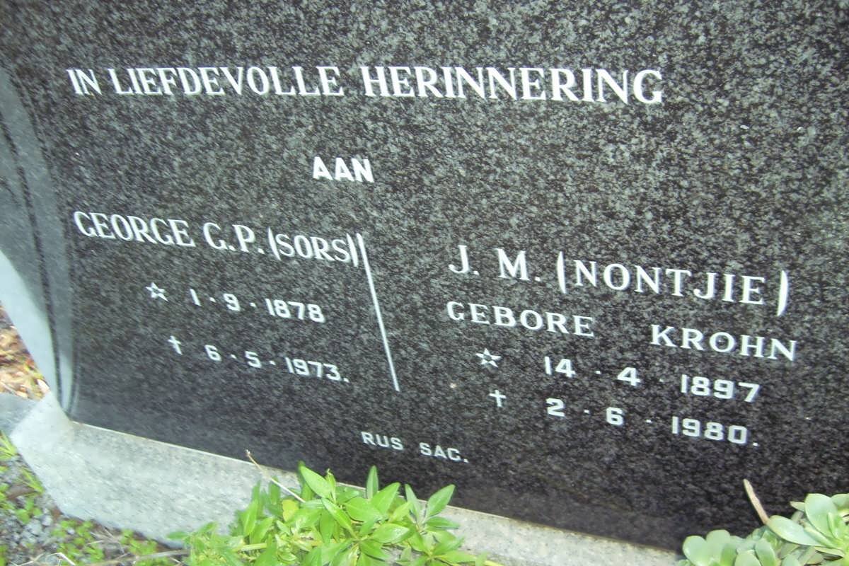 ? George G.P. 1878-1973 &amp; J.M. KROHN 1897-1980